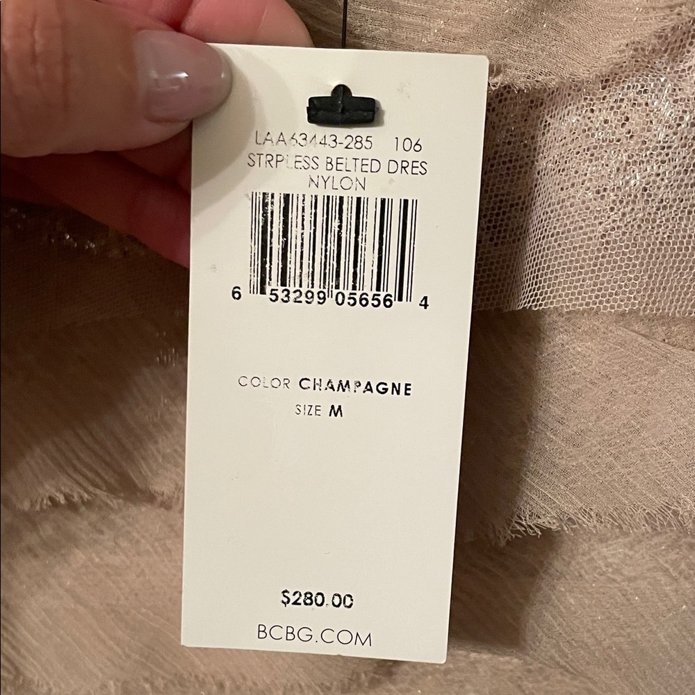 NWT BCBGMaxazria Medium Strapless Dress‎ Champagne - Picture 2 of 15
